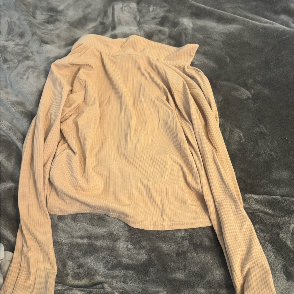 Tan Ribbed Cropped Sweater - Picture 2 of 3